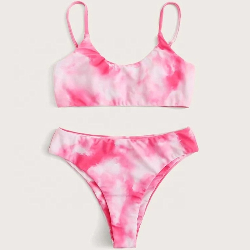 2021 cheap color changing swimwear swimsuit girls tie dye bikini set