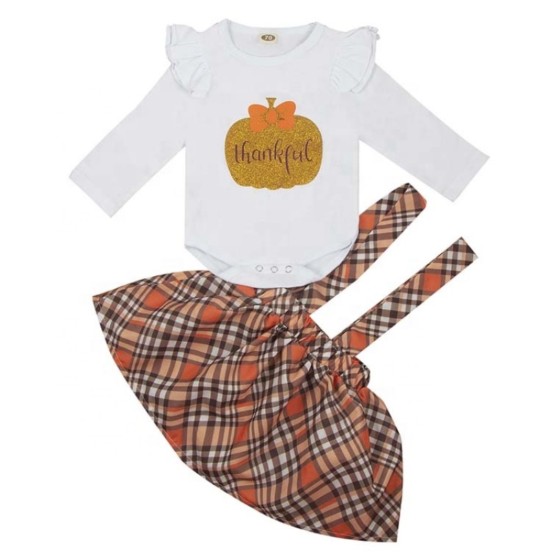 Wholesale halloween quality ruffles plaid percale cotton suspender dress