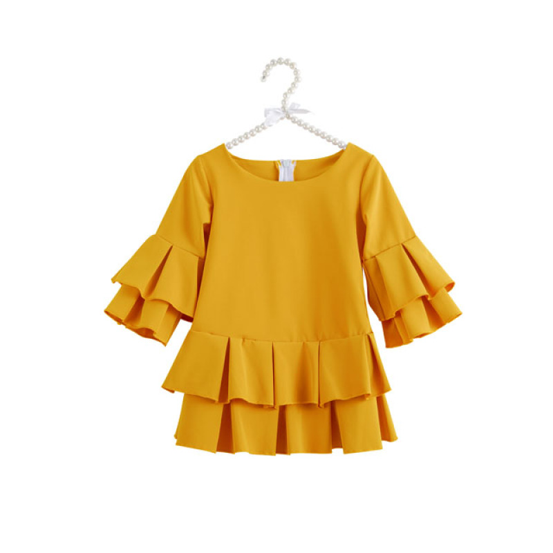 Wholesale Solid Color Long Sleeve Infant Girl Tunic Dress