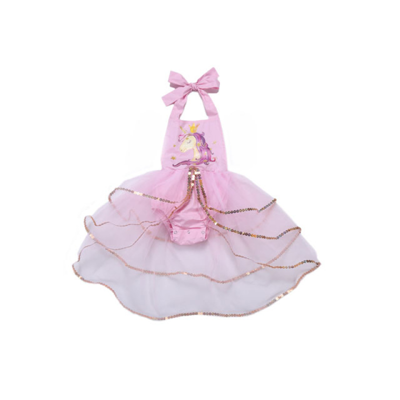 High quality vintage baby girl unicorn tutu romper sequin baby clothing romper