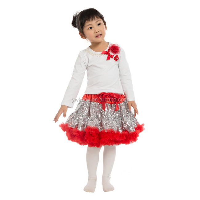 Baby Girls Dance Wear Birthday Sequin Pettiskirt Set With Cotton Top