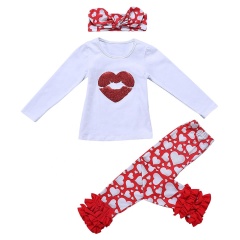 Wholesale Children Girls Spring and Autumn Outfits Printed T-shirt and Ruffle Leggings Set
