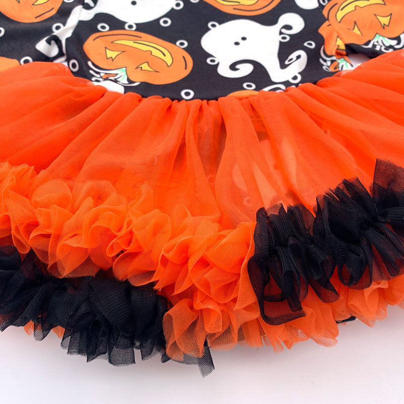 Halloween Pumpkin Little Girls Lap Shoulder Tutu Dresses With Headband And Shoes