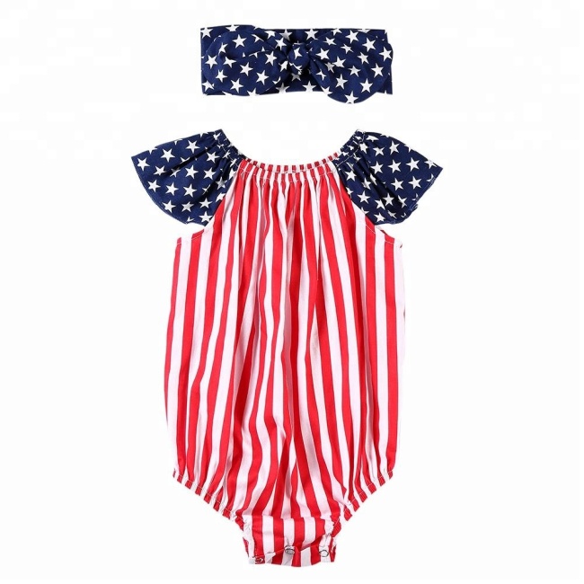 2018 Strip And Star Summer Baby Girls American Flag Jumpsuit 4th Of July Romper