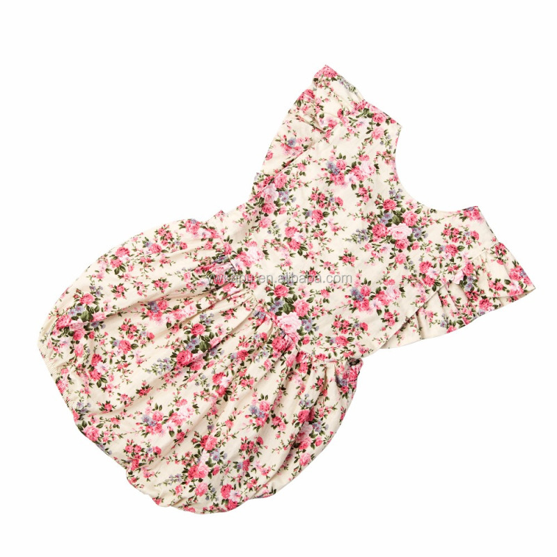 2018 summer hot selling soft cotton fabric floral print baby girl bubble romper