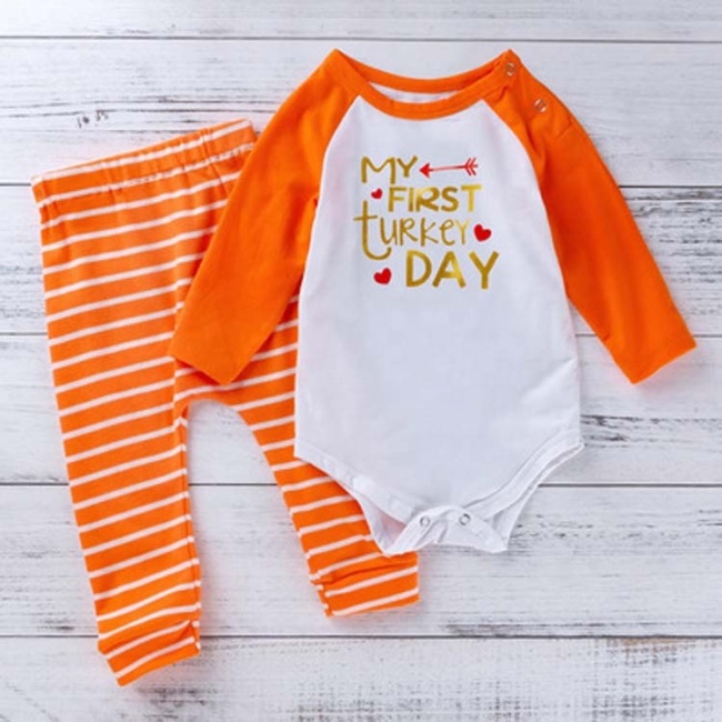 2021 new style thanksgiving orange long-sleeved stripe baby romper