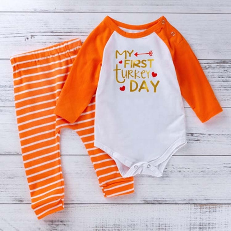 2021 new style thanksgiving orange long-sleeved stripe baby romper