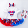 4th of July infant 2pcs headband long sleeves cotton romper