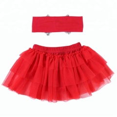 2018 Newest design chiffon fabric skirt with sequin headband set 4th of July tutu skirts for girls