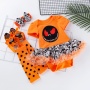Cheap pumpkin orange puff sleeve halloween baby tutu dresses set