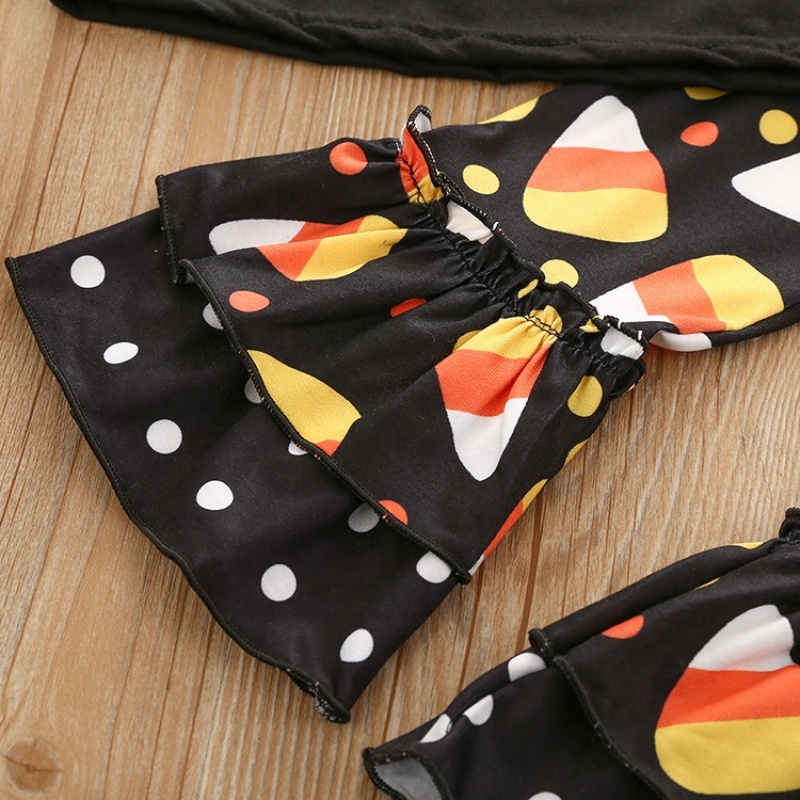 Supplier fall halloween pumpkin girls ruffles baby flared long pants outfits