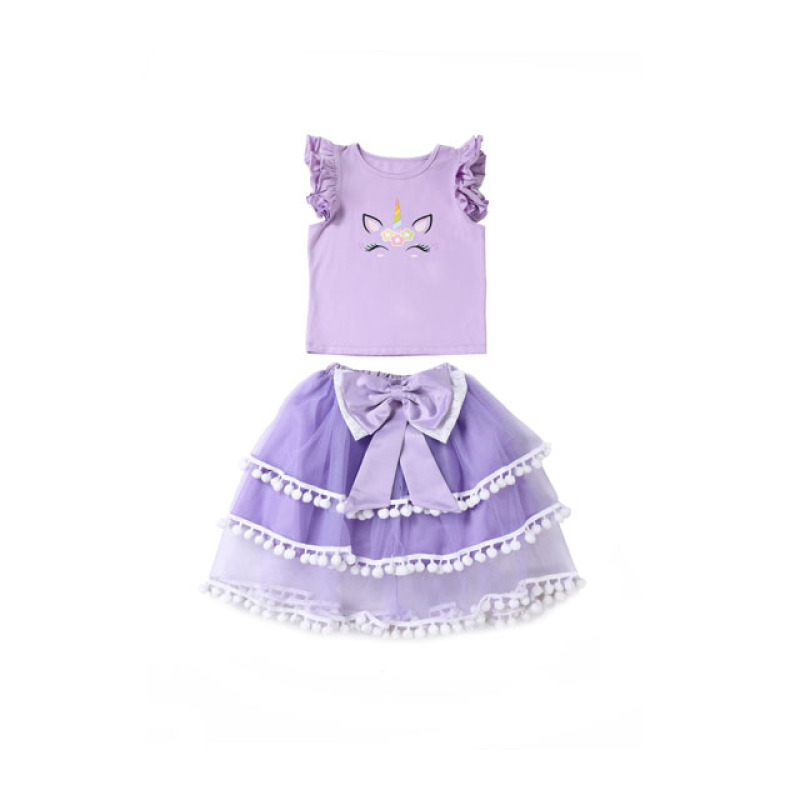 Baby Girl Cotton Unicorn Style Costume Clothes Set Top With Tutu Skirts