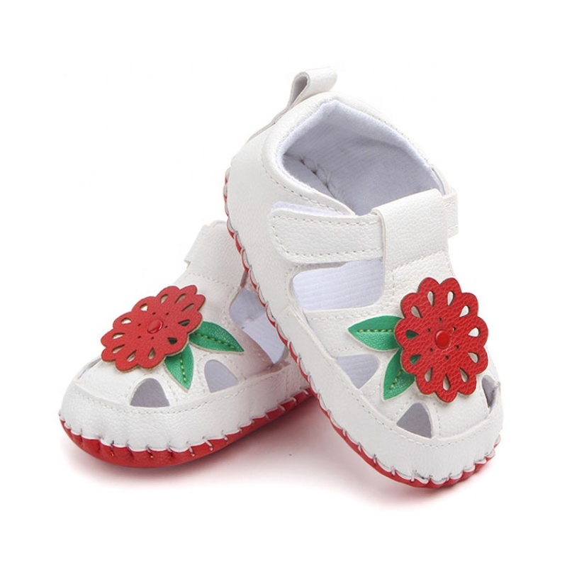 Fashionable baby girl high quality white leather shoes flower sandals