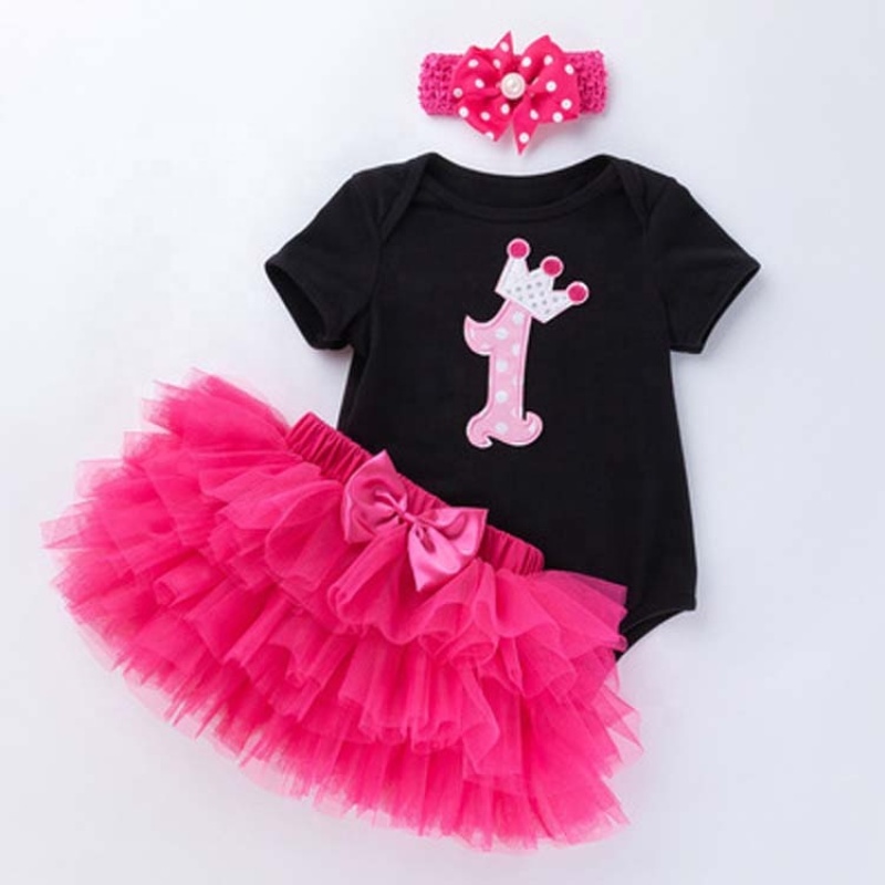 Manufacturer Sale Cotton Baby Girl Birthday Party Wear Bodysuit With Skirts And Headband