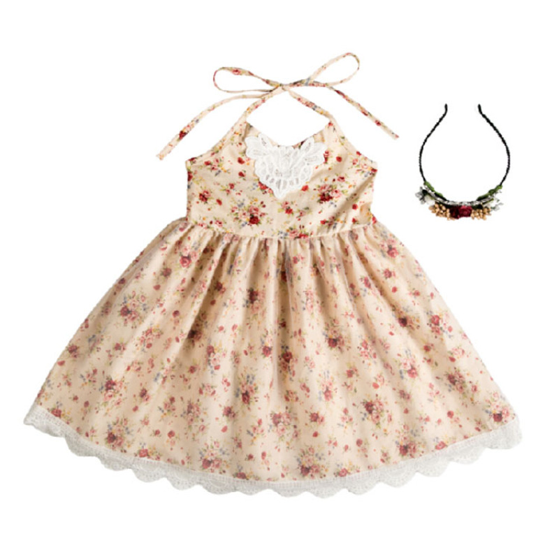 Baby Girl Kids Vintage Flower Tutu Backless Princess Dresses
