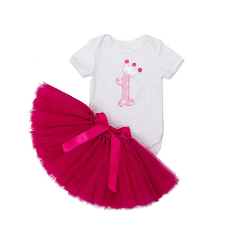 New Arrival Cotton Infant Baby Romper With Tutu Dress Set For Girl's Birthday Party 