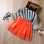 Cheap kids halloween cartoon pumpkin costumes double layered dress