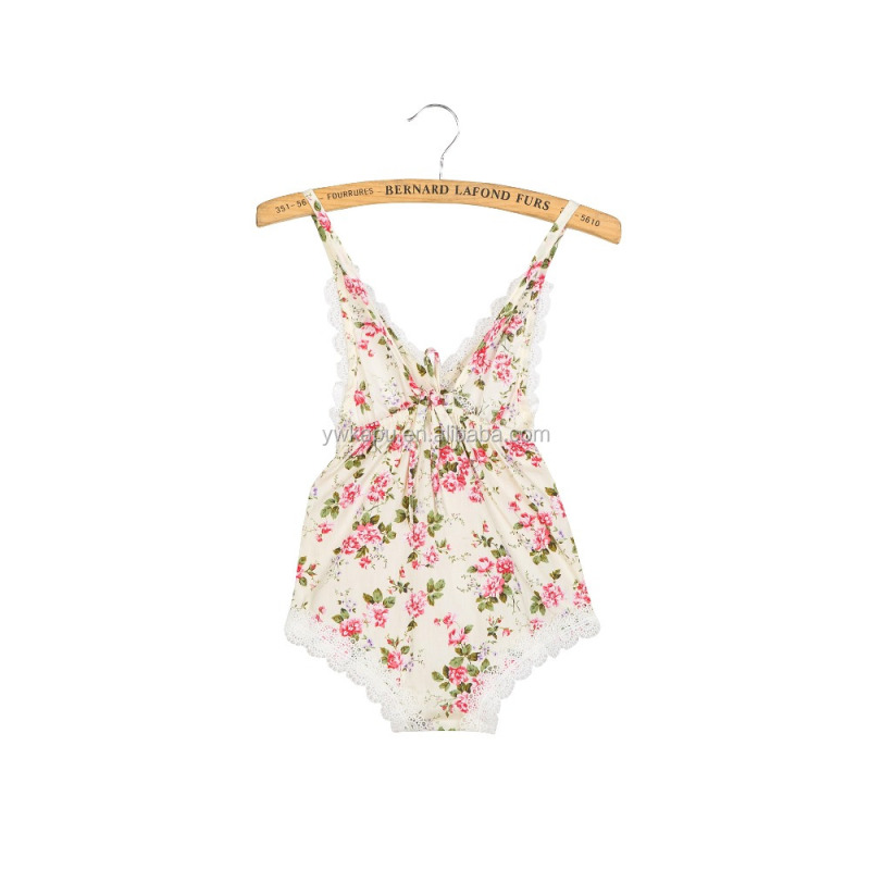 Fancy Style Cotton Floral Bubble Romper with Lace Collars Baby Summer Rompers