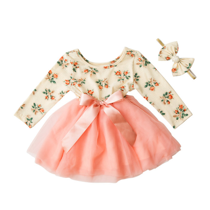 Wholesale Cotton Baby Girl Boutique Dresses With Headband Set 
