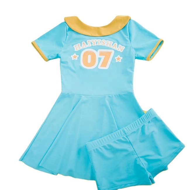 Hot sale blue two piece kids unique little girl seersucker swimsuit