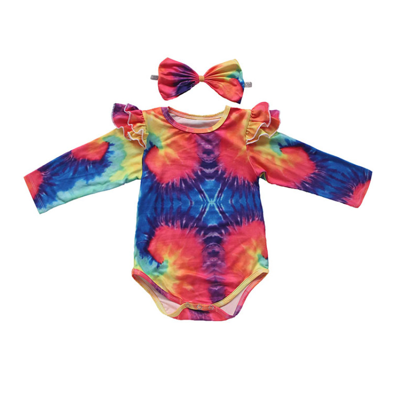 Toddler fall rainbow long sleeves  knit floral Christmas thanks giving baby girl's romper with headband