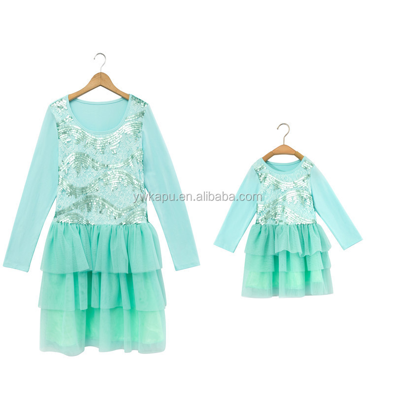 2018 summer sleeveless sequin mom and me dress elegant mother and daughter skirt