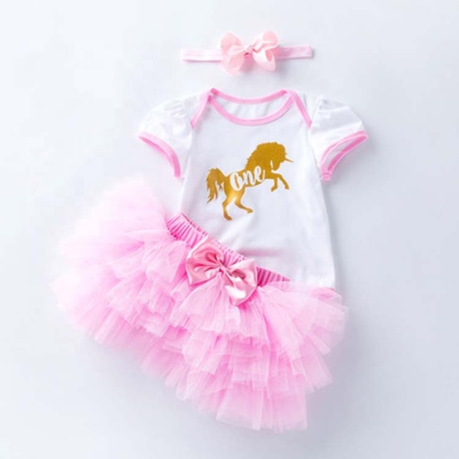 New Arrival Cotton Girls Bodysuit With Tutu Skirts And Hair Band For Smash Cake Birthday Party