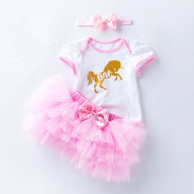 New Arrival Cotton Girls Bodysuit With Tutu Skirts And Hair Band For Smash Cake Birthday Party