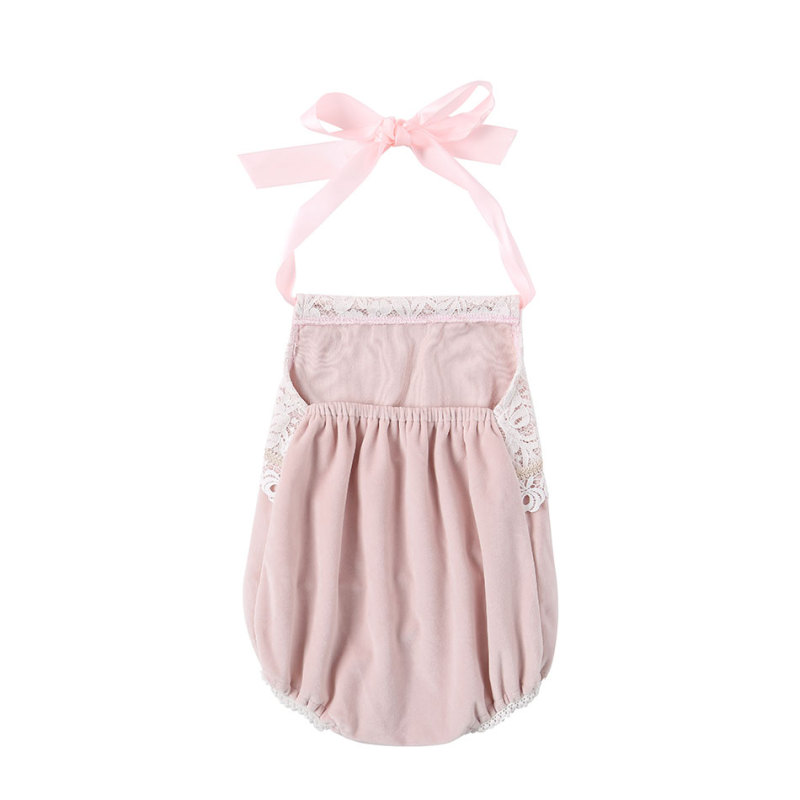 Newborn baby girl fashion clothes halter lace ribbon bow knot  decorated baby clothing romper