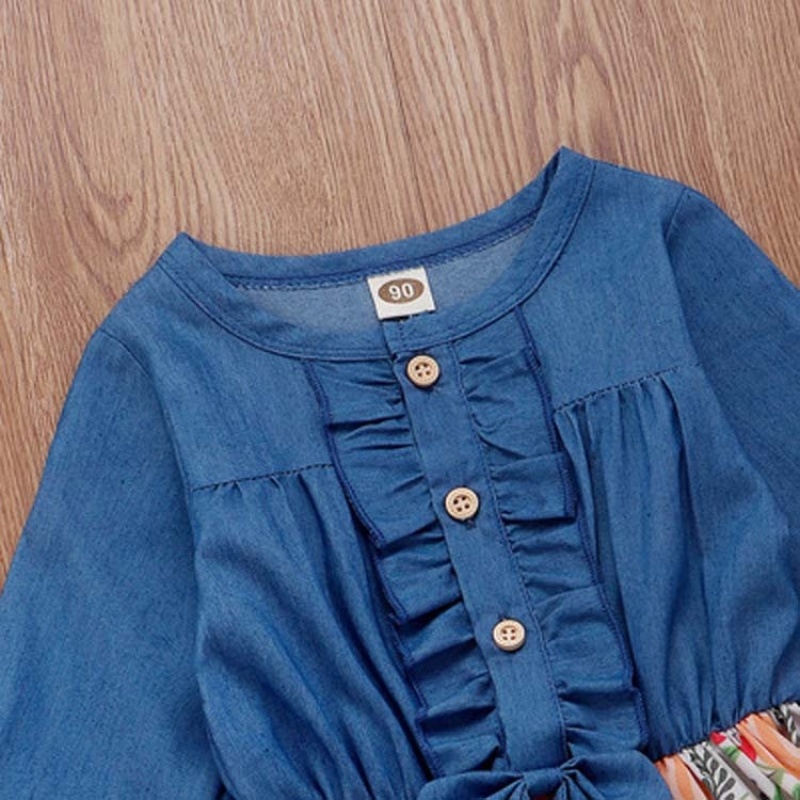 2021 korean fashion cute  baby girls printed denim dress