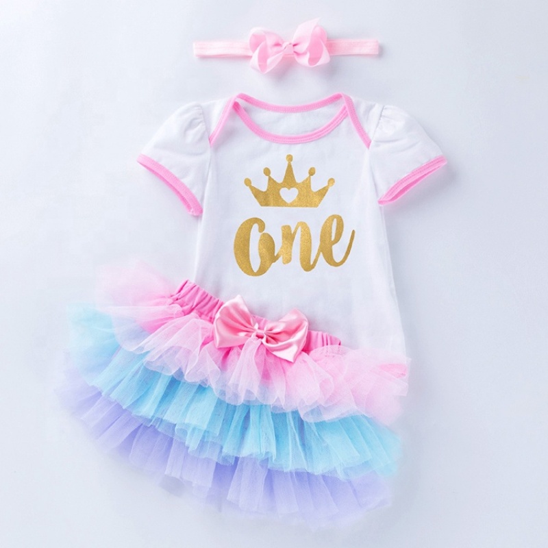 Hot Sale Little Girl Bodysuit With Tutu Skirts Set And Headband For Birthday Party 