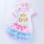 Hot Sale Little Girl Bodysuit With Tutu Skirts Set And Headband For Birthday Party 