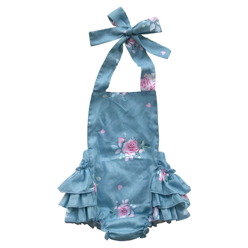 cute sweet floral baby halter bubble ruffle romper whole sale RST