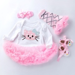 Wholesale Newborn Baby Girl Birthday Clothing Set Romper With Leg Warmer And Baby Shoes And Headband
