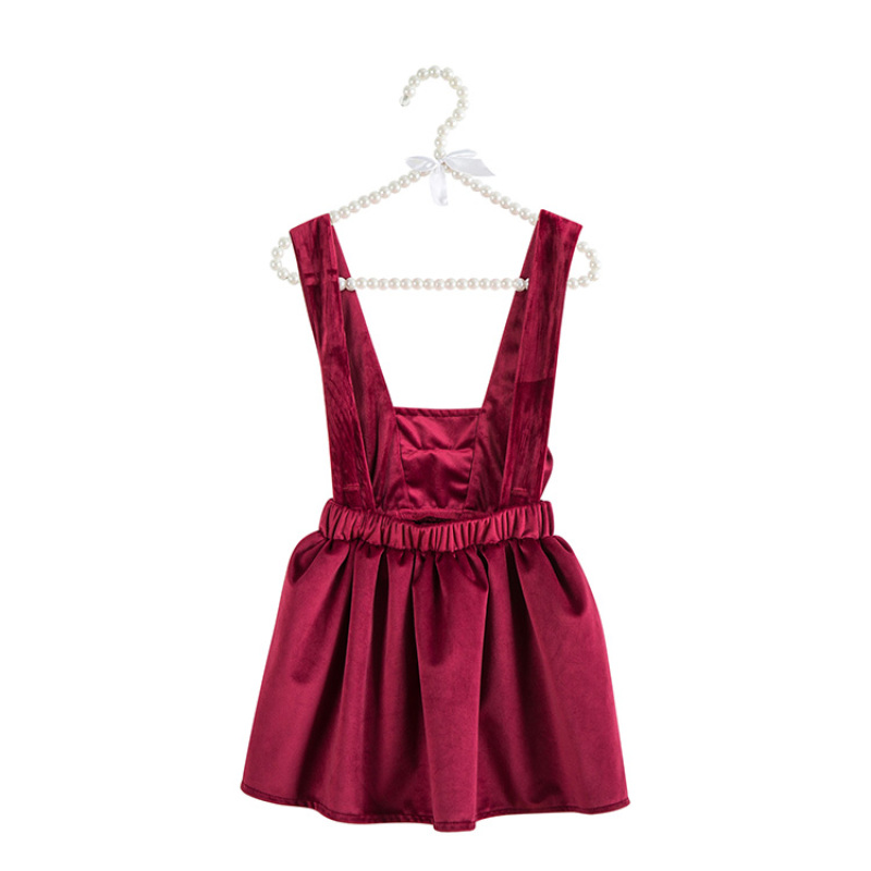 Christmas burgundy wine customer design velvet winter suspender baby girl skirts
