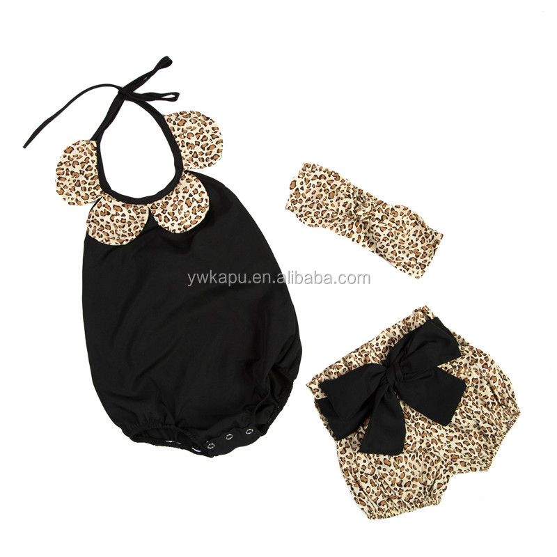 Wholesale Cotton Boutique Baby Floral Petal Romper With Bow Shorts And Matching Headband 