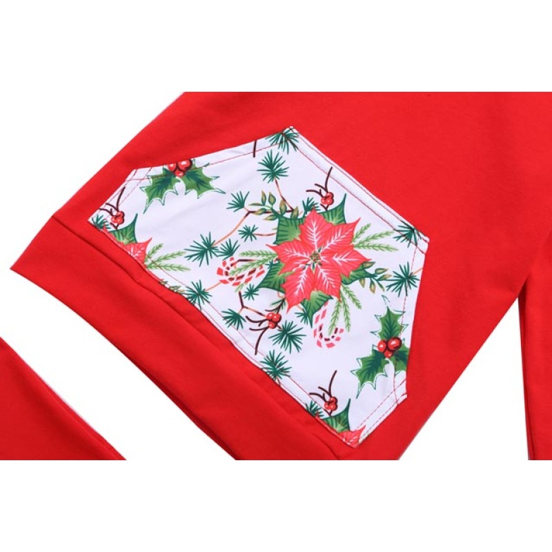 Hot Sale Kids Boutique Christmas Hooded Red Outfit with Floral Print