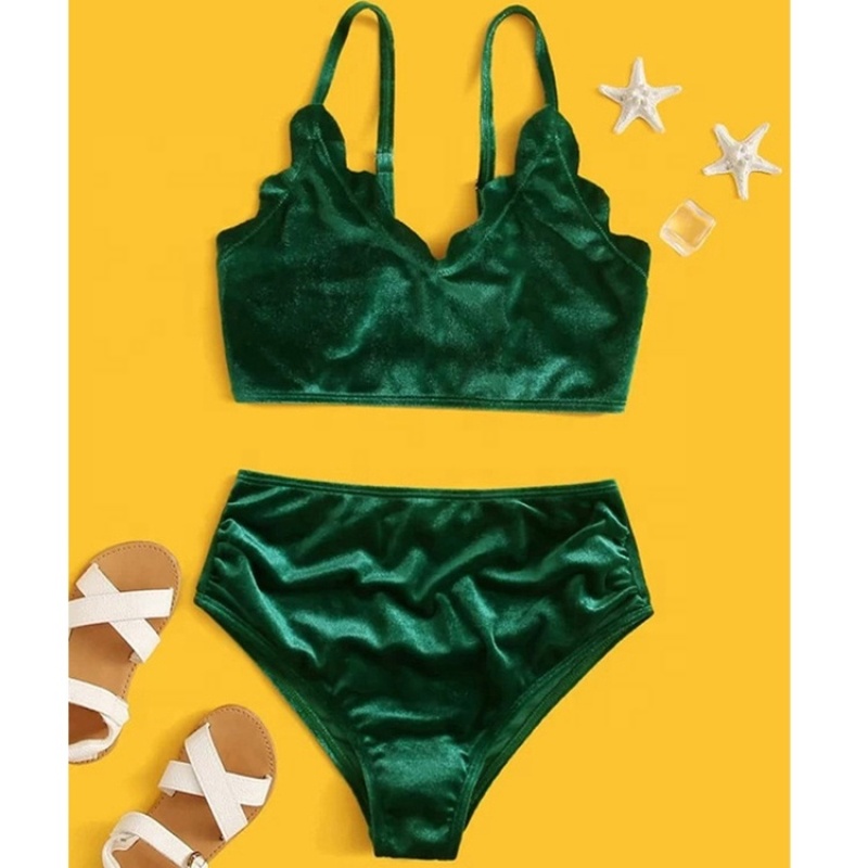 Hote sale two piece white highwaist swimwear fashion print bikini