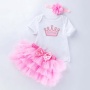 New Arrival Baby Girl Birthday Party Wear Romper Outfit With Tutu Skirts Set And Headband 