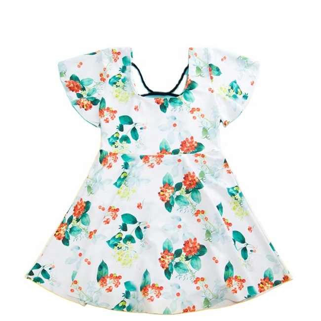 2021 fashionable bikinis flowers kids swimwear children criss cross swimsuit