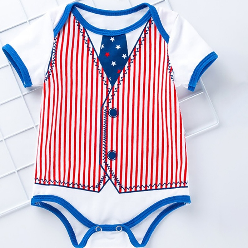 Red strips blue stars 4th of july  baby bubble romper kids clothing