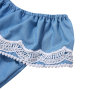 Wholesale  Ruffle Baby Girl Rompers  Denim  O-neck Lace Denim romper Clothes Jumpsuit