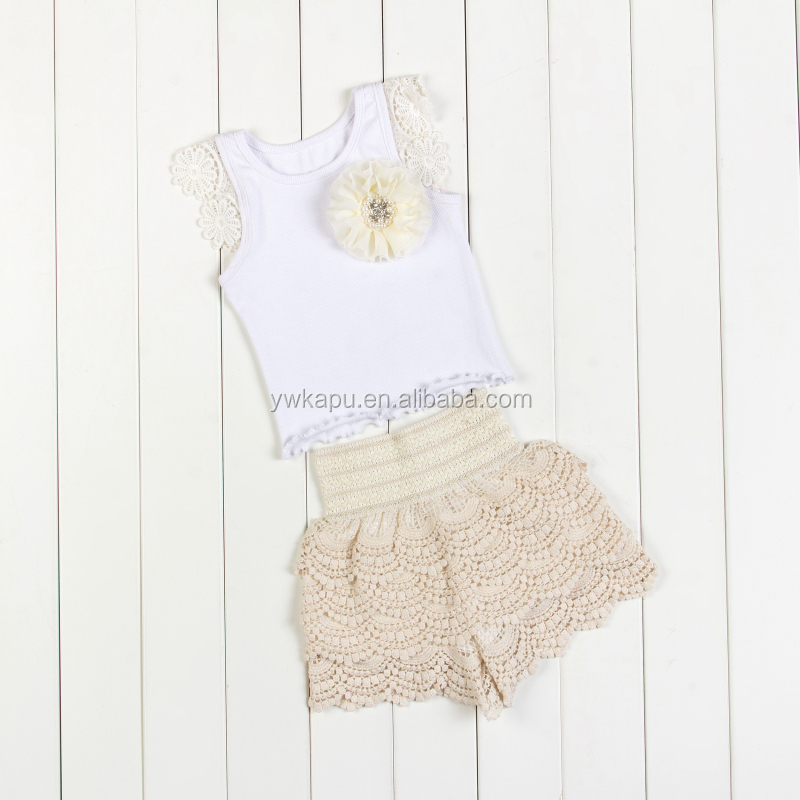 Wholesale Baby Clothing Stylish Girl Sleeveless Top With Lace Pants Set