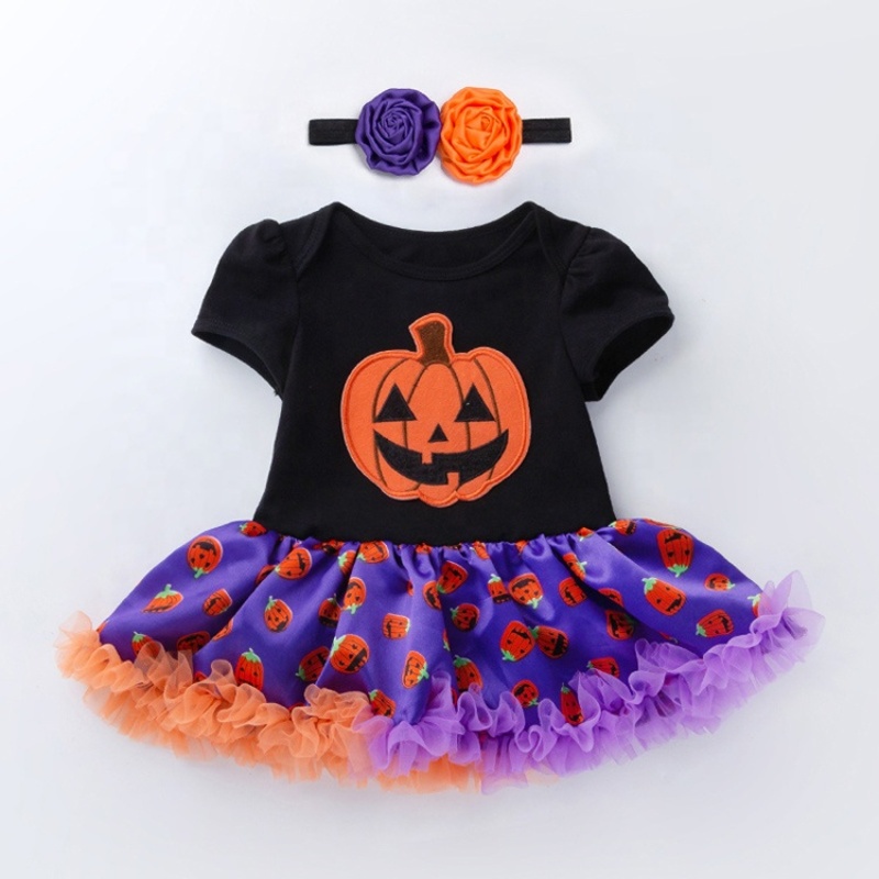 2021 fancy short puff sleeve newborn baby clothes tutu skirt halloween costume