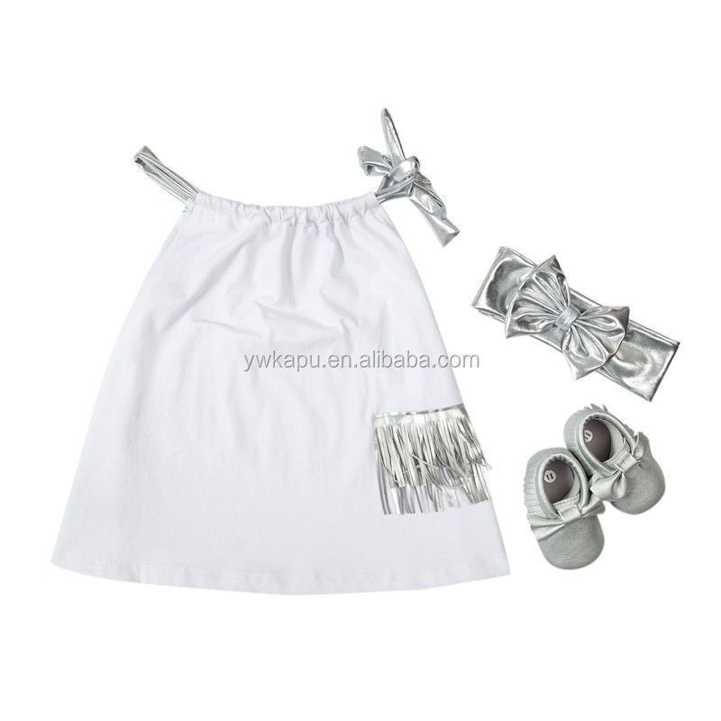 Baby Cotton Frock Design Girl Pillow Case Dress Set With Headband And Baby Shoes