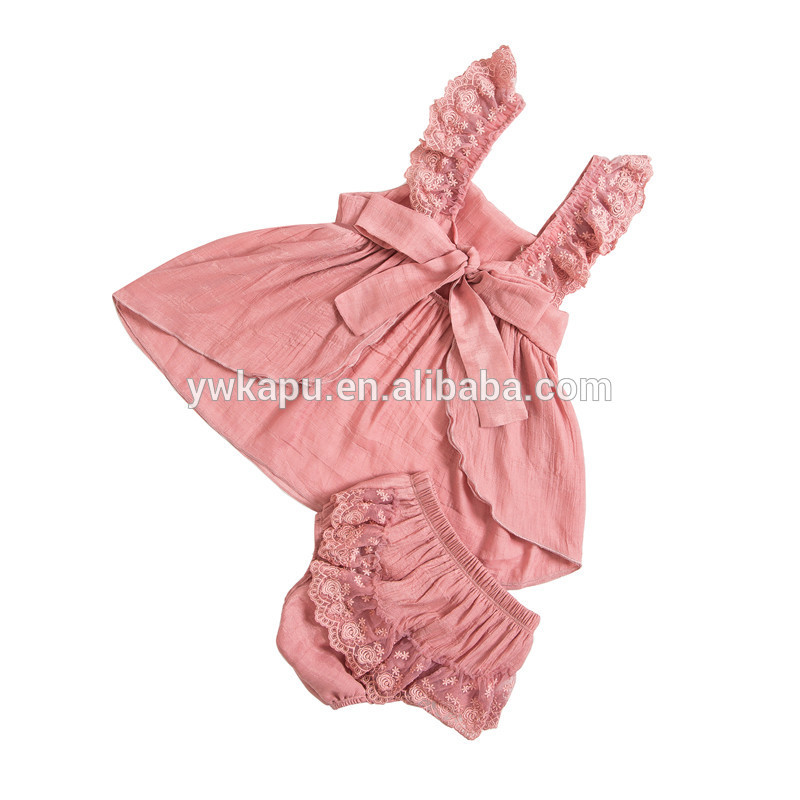 Boutique Newborn Girls Cotton Swing Top 2 pieces Sets with Ruffled Bloomers