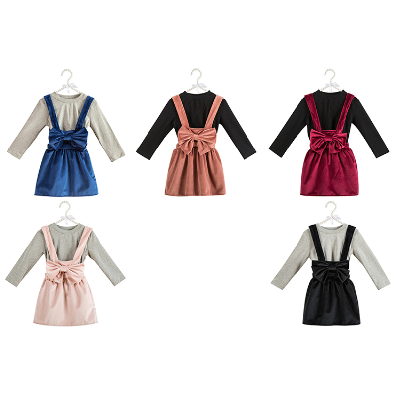 New Style Little Girls Shirt And Velvet Skirt Suit Casual Clothing Set