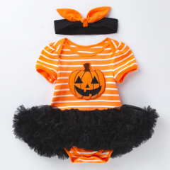 2021 cute cartoon pumpkin puff short sleeve tutu pettiskirt luxury baby dresses
