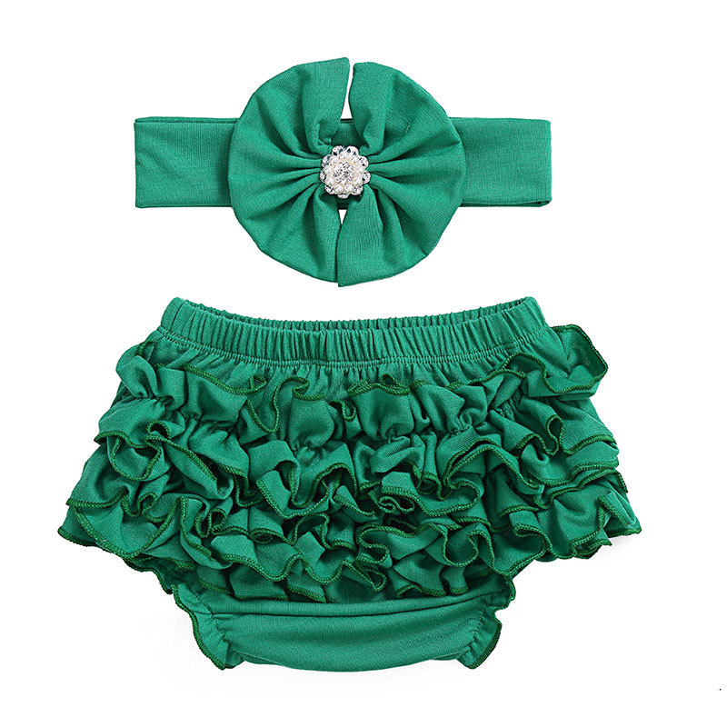 Fashion Popular Charm Baby  2 Pcs Set  Cotton Ruffle Bloomer & Headband Outfits For Girl