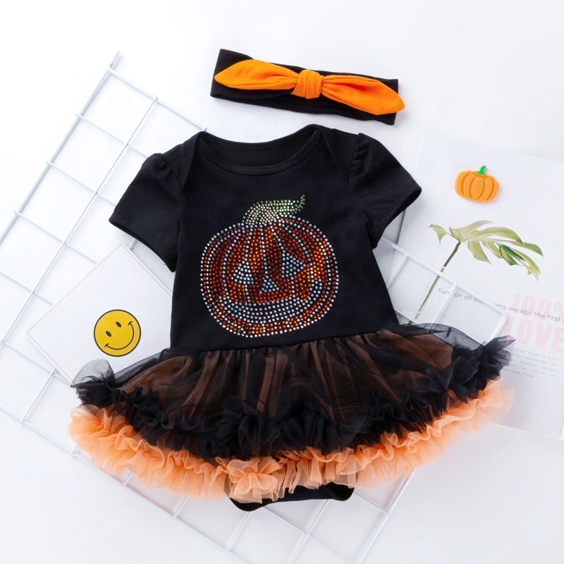 2021 cute cartoon pumpkin puff short sleeve tutu pettiskirt luxury baby dresses